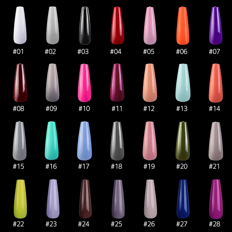 100 stks / doos Coffin Fake Nail UV Gel Polish Tool Manicure DIY Rood Blauw Helder Kunstmatige Nagels Kunstontwerpen met Detailhandel