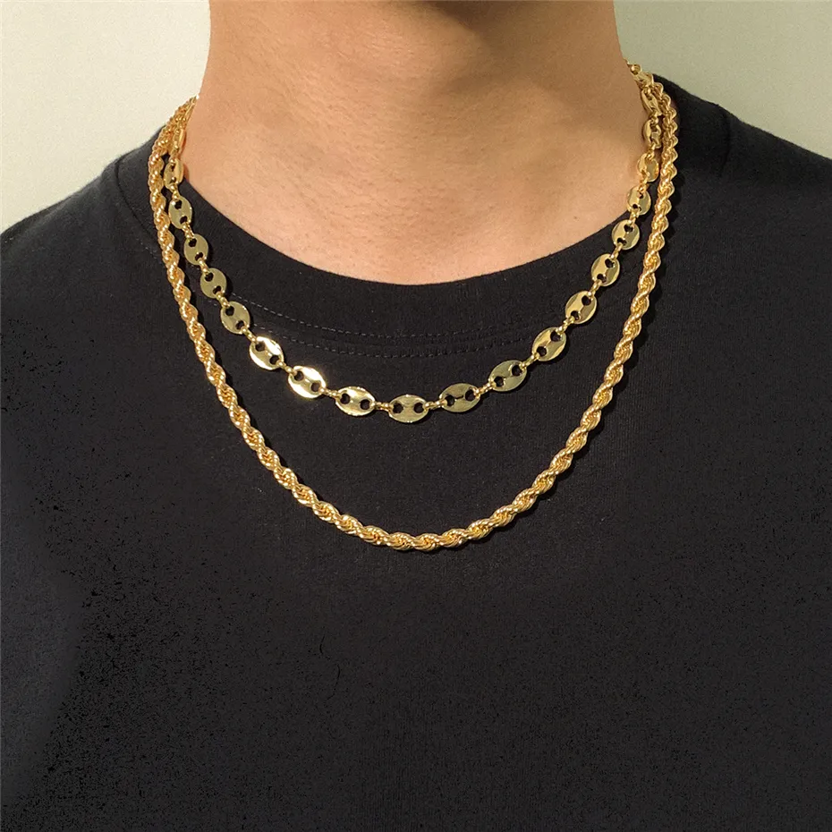 Simple Fashion Twist Pig Nose Buckle Neck Chain Necklaces Retro Gothic Cuban Curb Necklace for Men Couple Choker Party Jewelry