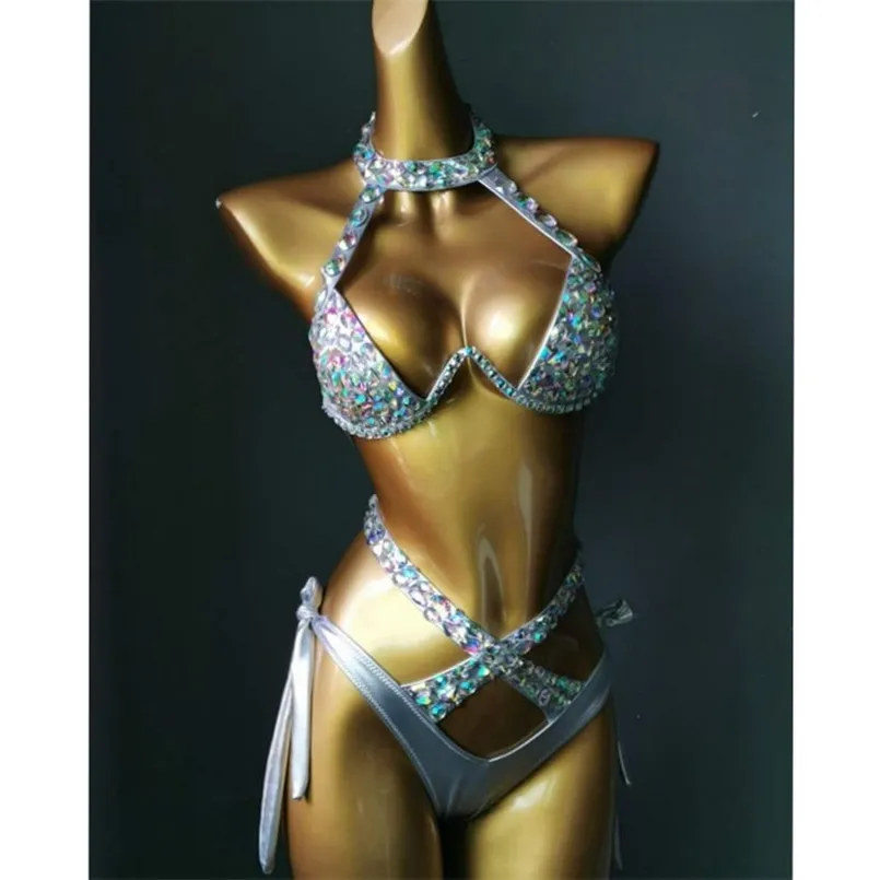 Semester diamant bikini set sexiga kvinnor badkläder baddräkt bling stenar baddräkt kristall 210722