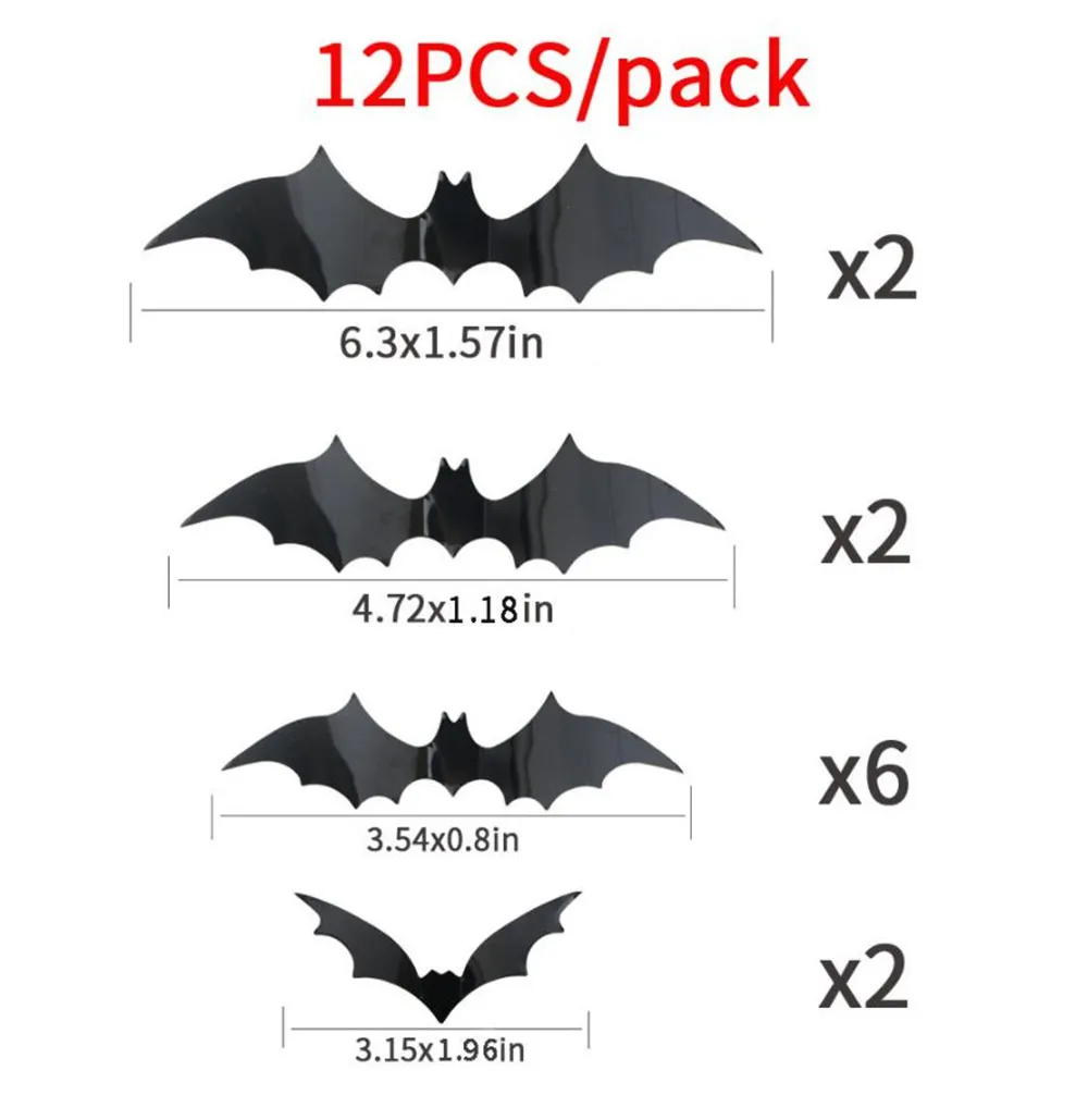 Groothandel Partij Decoratie 12 stks / set Zwart 3D DIY PVC Bat Muursticker Decal Home Halloween