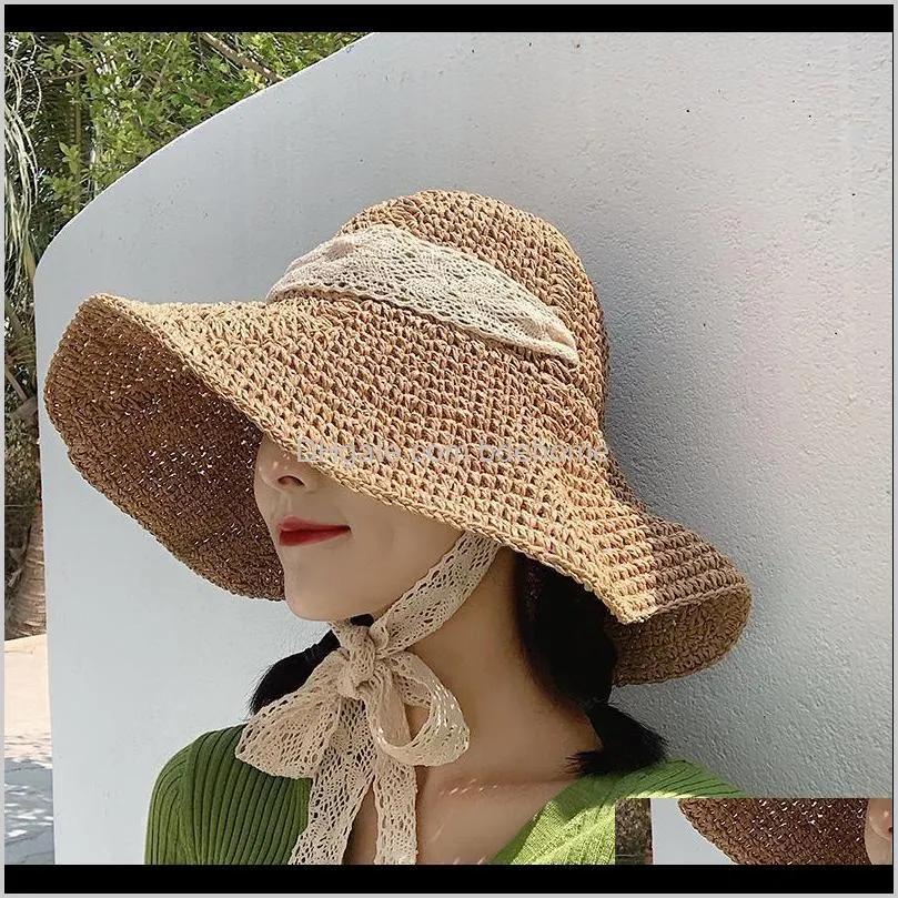 Wide Brim Hats Caps Hats, Scarves & Gloves Fashion Aessories Drop Delivery 2021 Small Fresh Sunscreen Ladies Summer Woven Foldable Beach St H
