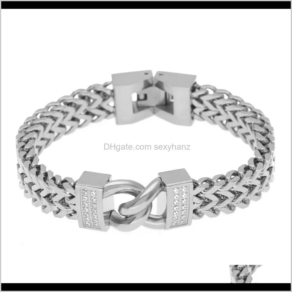 12mm men gold stainless steel chain link bracelet hip hop style inlay zircon wristband bangle fashion punk jewelry 20cm