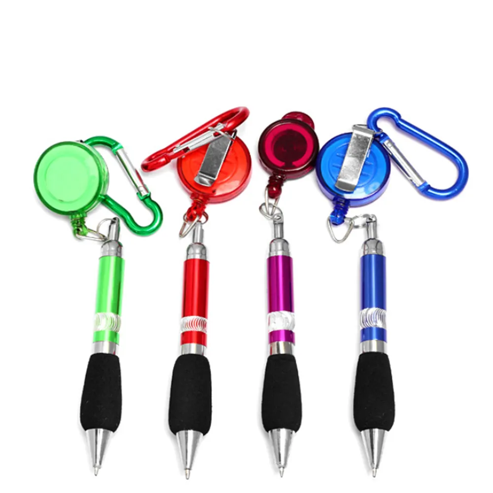 1pc Cute Retractable Badge Reel Ballpoint Pen Belt Clip Chain Carabiner Key Ring Lanyard Pen School Supplies Office Accessories