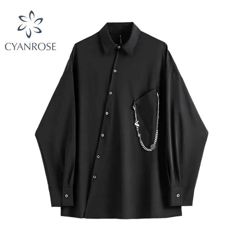 Women Black Gothic Shirt Autumn Long Sleeve Loose Fashion Casual Streetwear Vintage Harajuku Black Goths Blouse Tops 210721