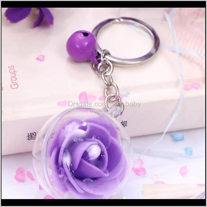 new creative metal bell eternal flower rose bottle key chain alloy women key ring pendant key chain