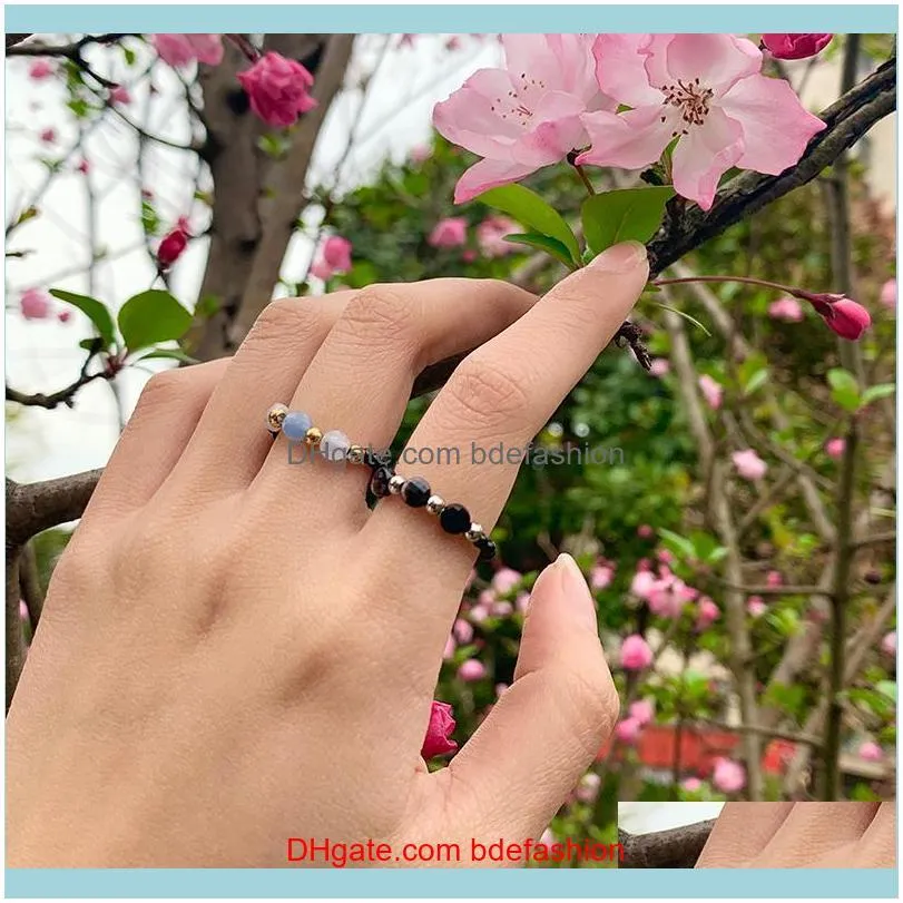 Wedding Rings Handmake Classic Natural Stone For The Women Black With Stainless Bead Ring Birthday Gifts Wholesale Set