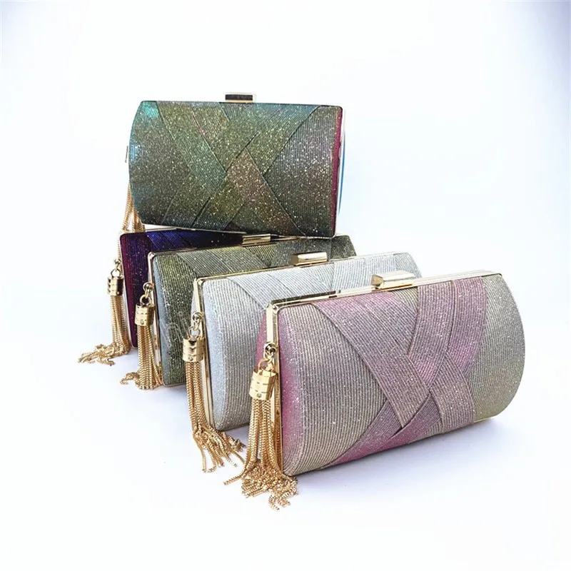 Petites pochettes brillantes pour femmes dégradé coloré luxe sac à main glands Banquet embrayages mariage soirée sac à main