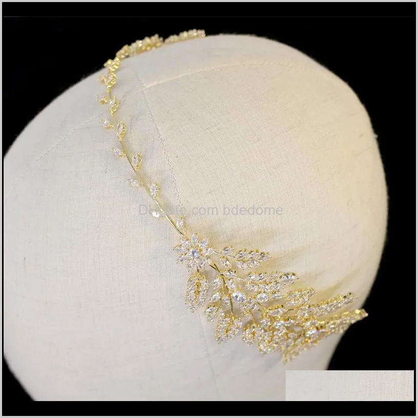 asnora new fashion bride tiara headdress hair accessories wedding headdress golden leaves leaves hair band zirconia crown