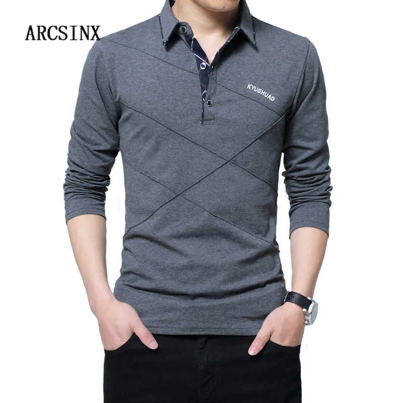 ARCSINX 5XL POLO SHIRT MEN PLUS STORLEK 3XL 4XL Höst Winter Brand Mäns Pikétröja Långärmad Casual Male Shirt Mens Polo Shirts 210707