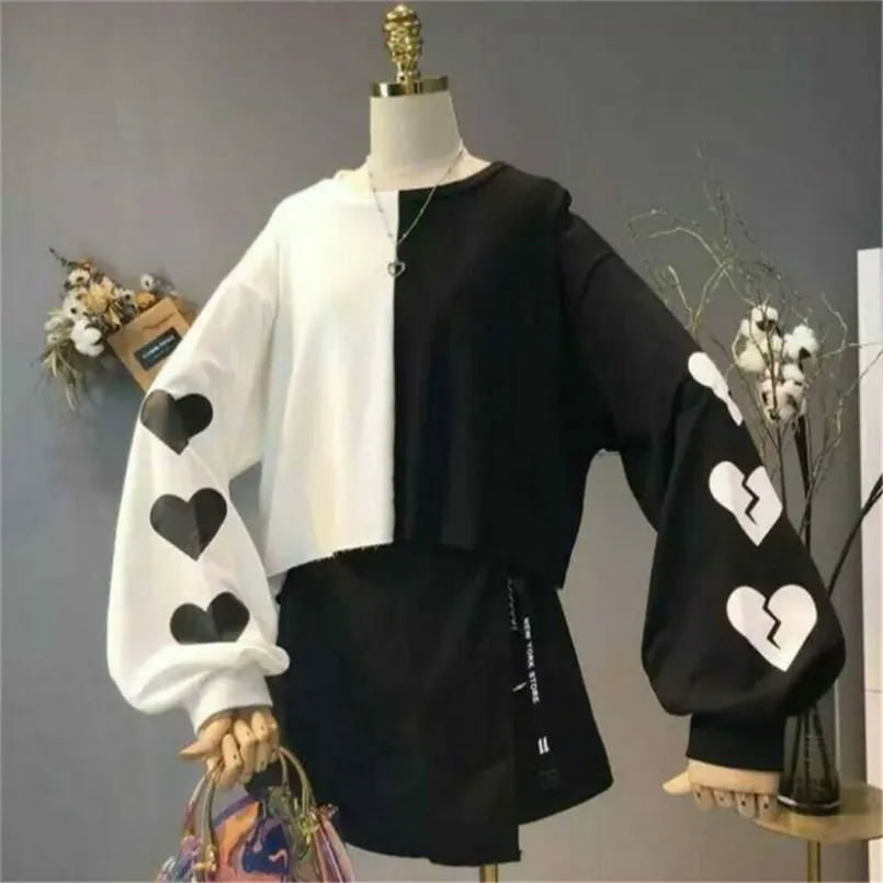 Japanese Harajuku Girls Long Sleeve Sweatshirts Gothic Lolita Tops Love Heart Pullover 210809