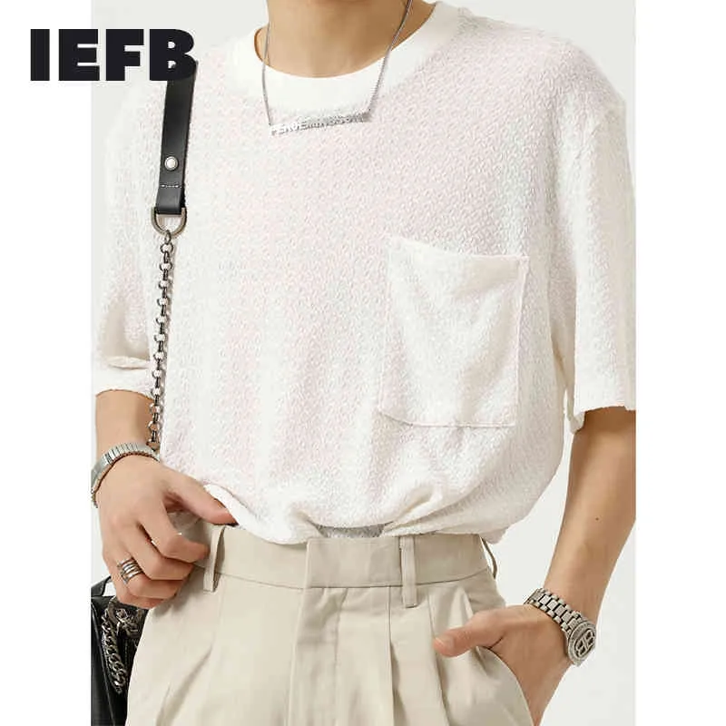 IEFB夏の韓国のトレンドシンプルなソリッドカラーTシャツメンズパーソナリティ愛好家の半袖ティートップシングルポケット9Y7647 210524