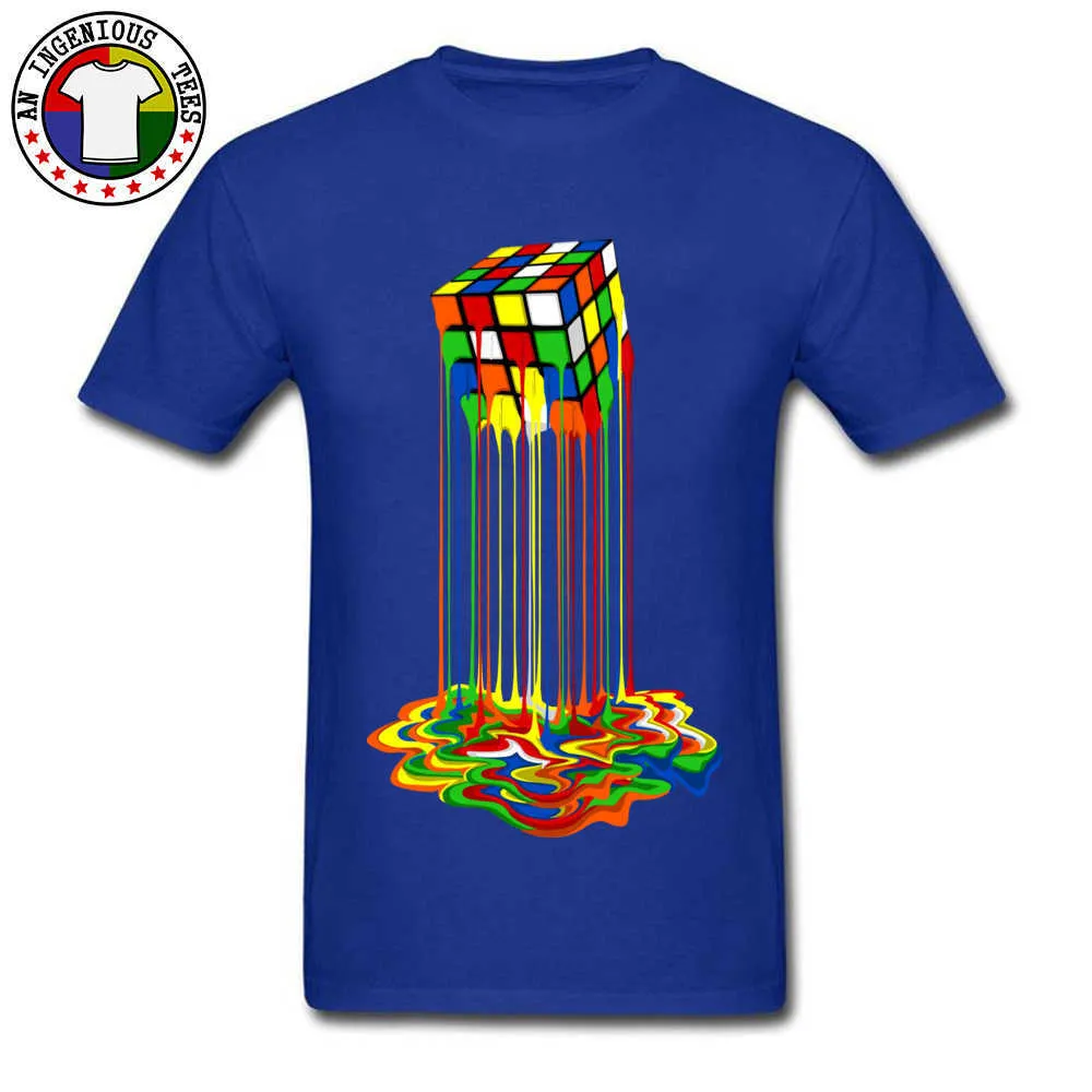 Rainbow Abstraction melted rubix cube Tops Tees Brand New O Neck Casual Short Sleeve Pure Cotton Young T-Shirt Gift Tops & Tees Rainbow Abstraction melted rubix cube blue