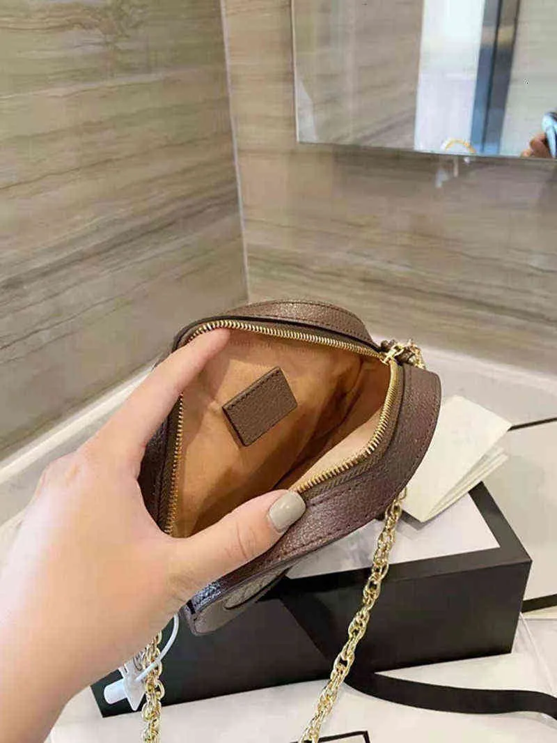 2021 premium luxury round shoulder messenger bag high-quality leather brown printed pattern simple and generous coin purse