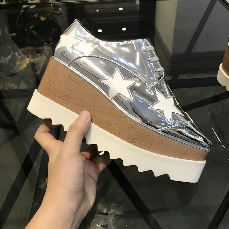 gerçek deri elbise ayakkabıları kare platform Süet eğim kalın Britt Brushed Star Ayakkabı Derbys Wedge Elyse Bağcıklı Moda çizmeler