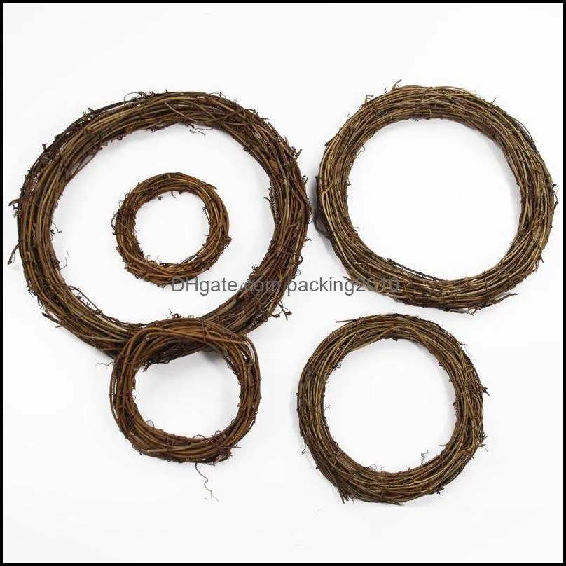 Decorative Flowers & Wreaths 20/25/30/35CM Rustic Natural Rattan DIY Christmas Wreath Decoration Wedding Garland Accessories