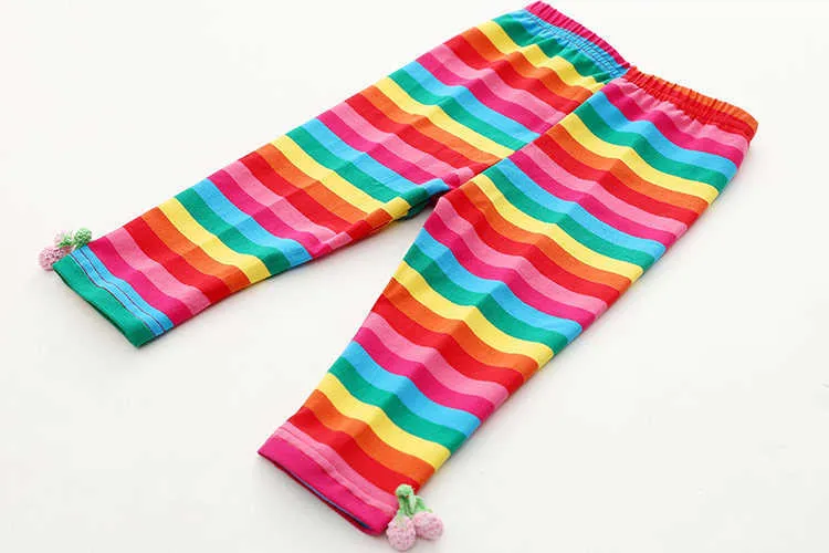  Summer Strawberry Clothing Baby Child Girl Colourful Striped Knee Length Leggings (4)