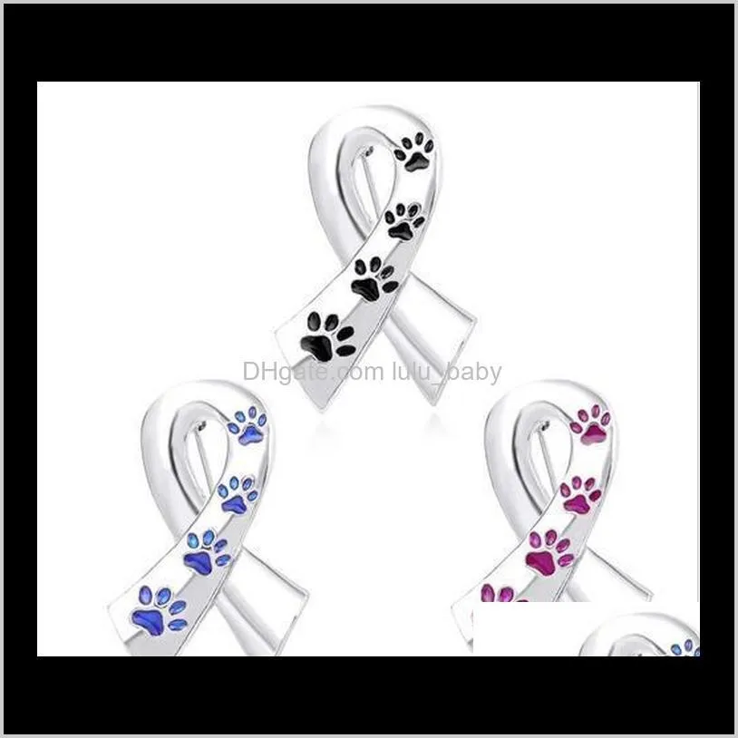 Pins, sieraden lint broches vrouwen emaille paw paw prints pinnen en broches kat hond Memorial pin zwart blauw broche metalen zijde satijnen badge dro