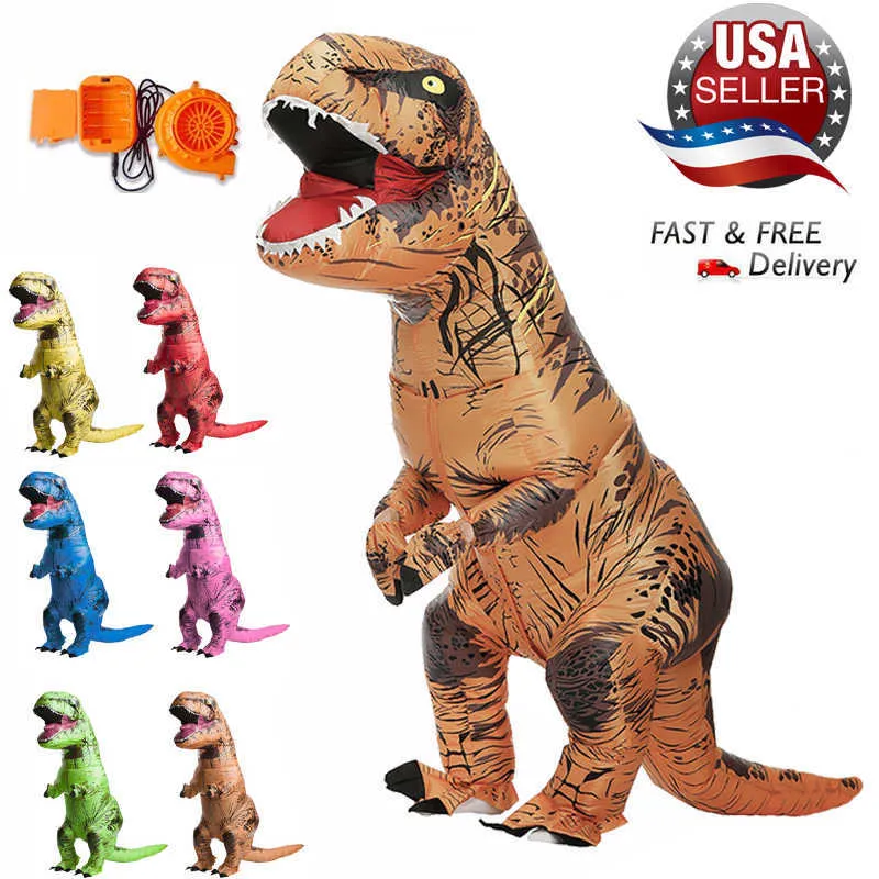 Disfraz inflable para niños adultos, disfraces de dinosaurios, disfraz de mascota, disfraz de Cosplay para hombres, mujeres, niños, dibujos animados de dinosaurios Q0910