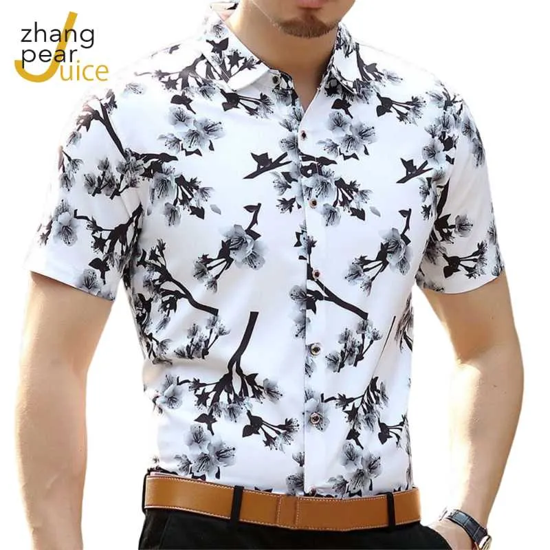 남성 캐주얼 드레스 셔츠 패션 Desinger 세련된 짧은 소매 슬림 피트 셔츠 남성 인쇄 블라우스