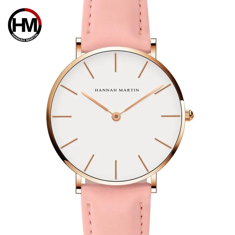 2021 Relogio Feminino Hannah Martin Montres de luxe pour femmes Bande de cuir Or rose Étanche Dames Quartz Bracelet Fit Style Horloge
