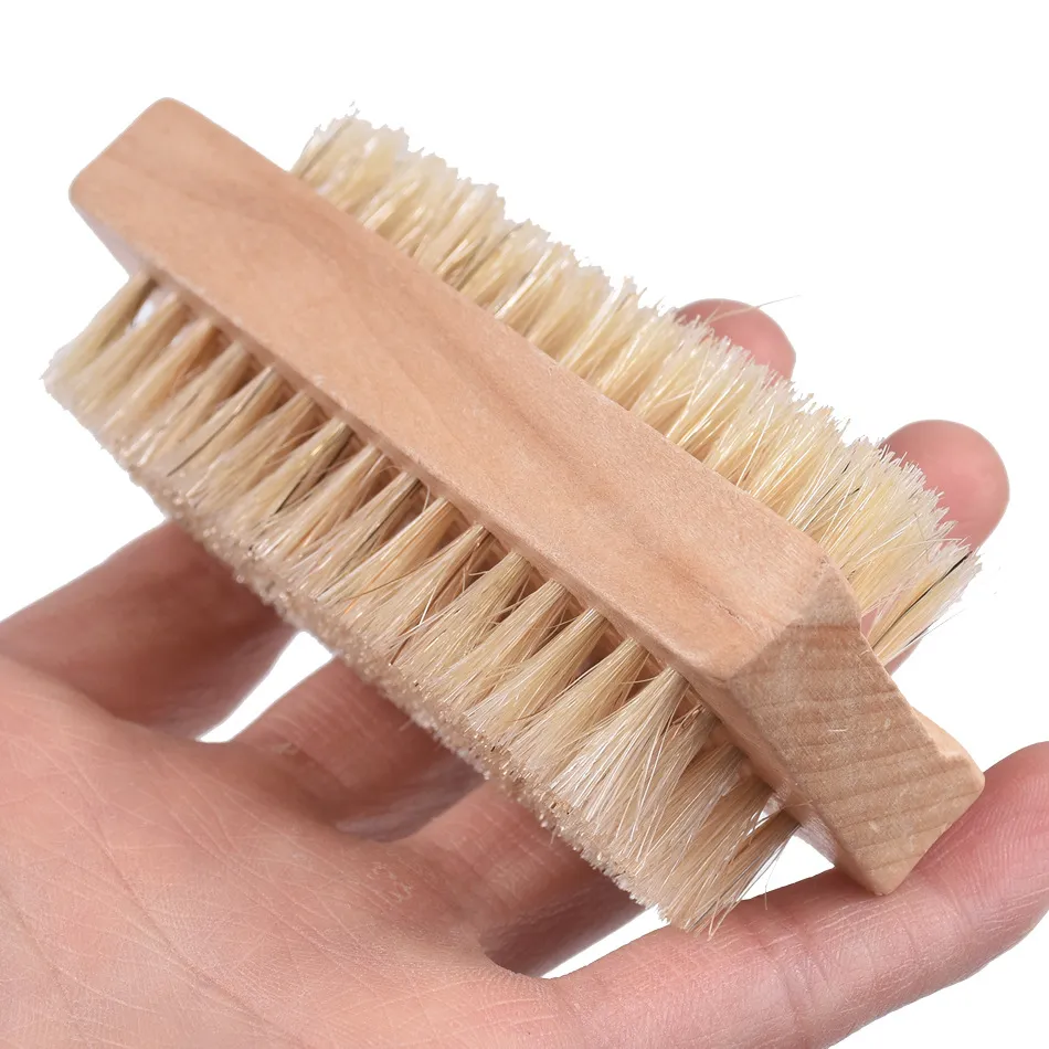 Nouvelle brosse à ongles en bois Poils de sanglier naturels à deux faces Brosse à ongles manucure en bois SPA Brosse à double surface Brosses nettoyantes pour les mains 10CM dh98