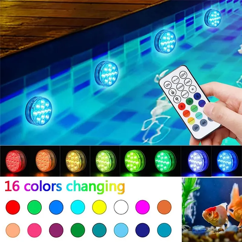 16 Color Changing Night Light Submersible LED Lights Modes Battery Remote Control Powered Lamps Outdoor IP68 Waterproof Vase Bowl Garden Party Decoration Lamp