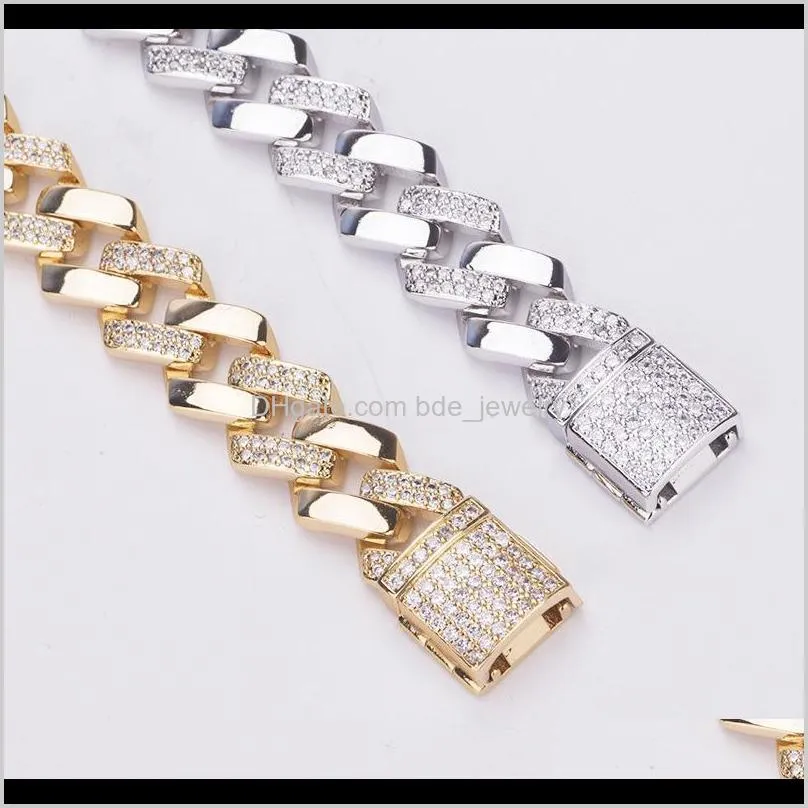 1 hip hop micro paved cubic zirconia bling iced out square cuban  link chain bangle bracelet for men rapper 14mm