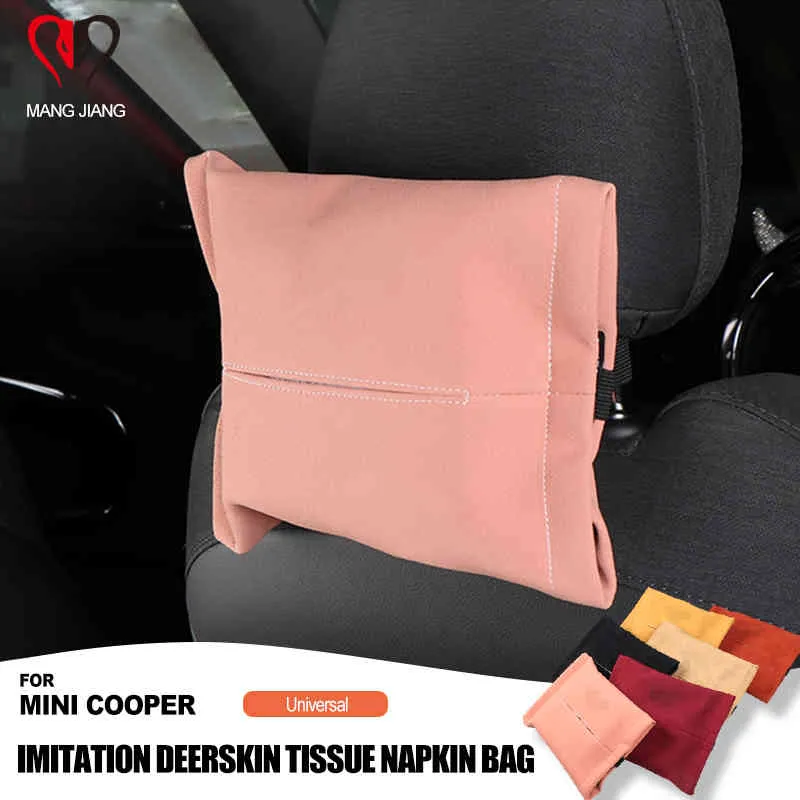 Auto Interior Imitation DeerSkin Leather Car Tissue Servett Box Väska Förpackning Väska till Mini Cooper JCW S One D R55 R60 F54 F55 F60