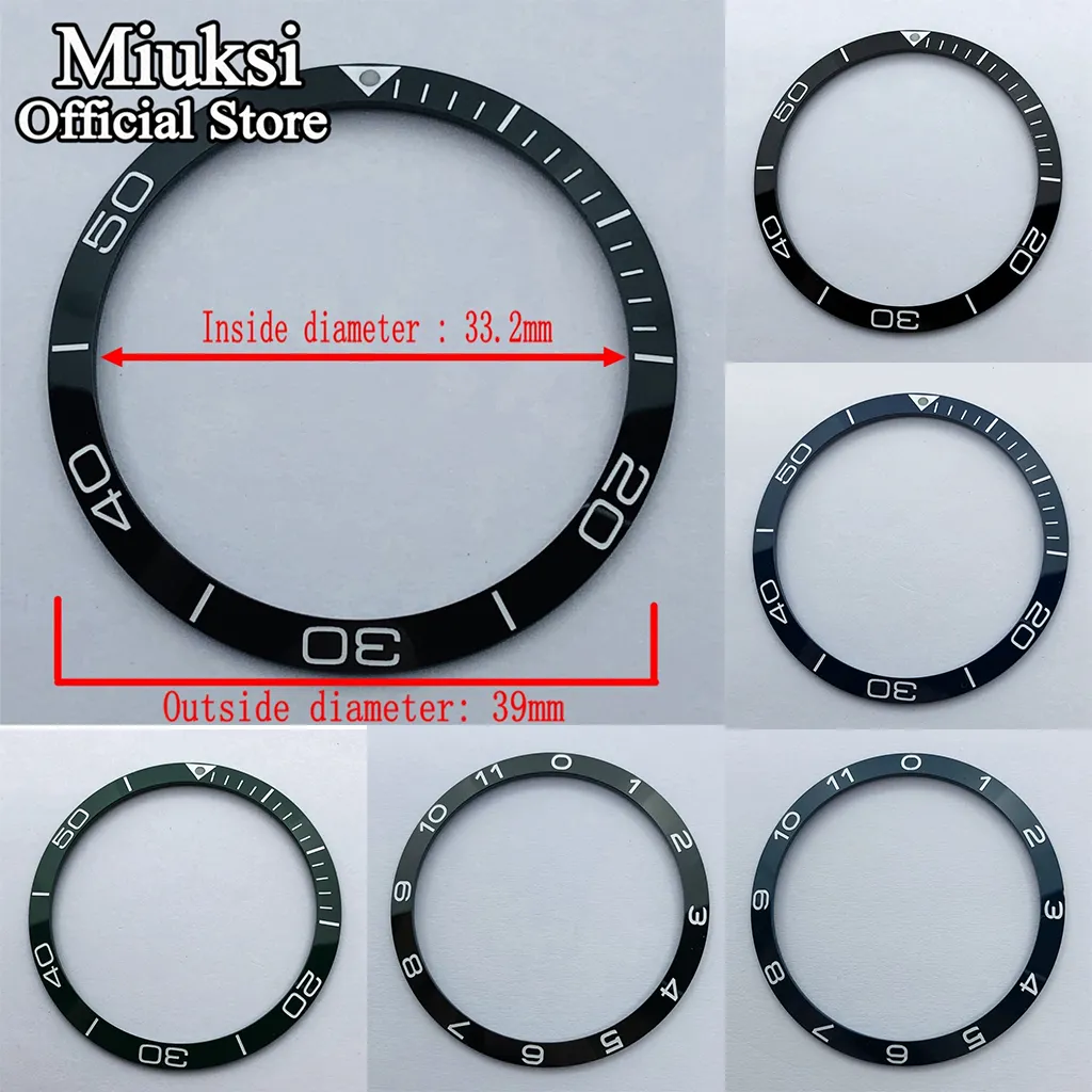 39mm negro / azul oscuro / verde bisel inserto cerámico bisel reloj accesorios en forma 41mm relojes para hombres