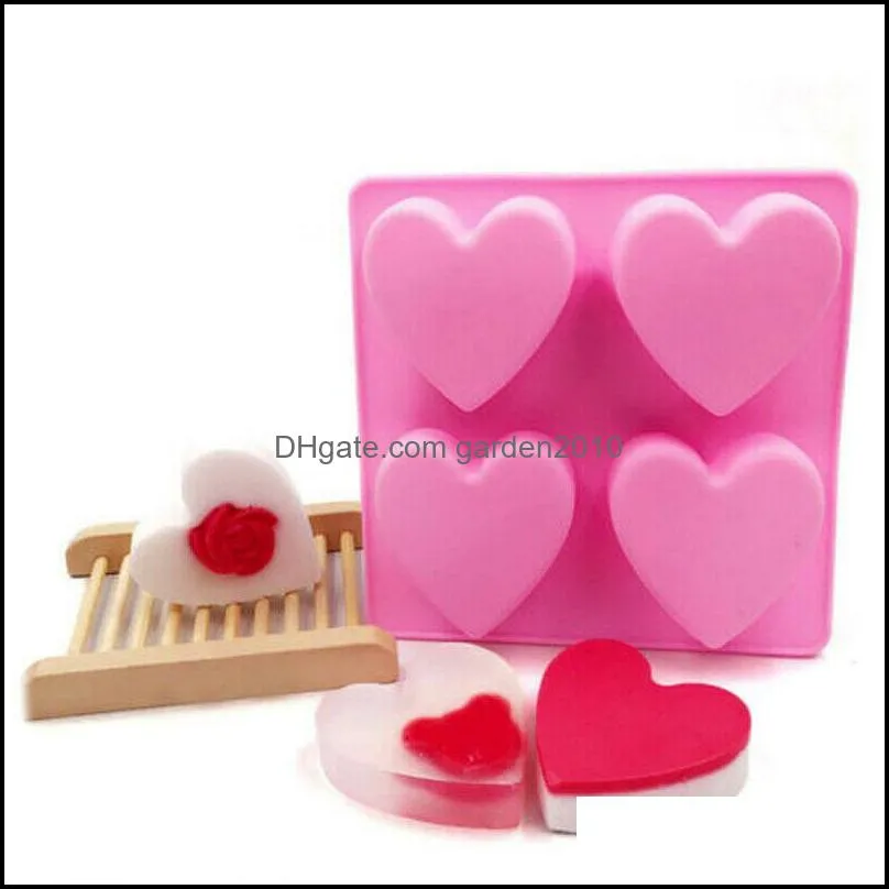 Baking Moulds 4 Cavity Love Heart Bake Mould Silicone Soap Mold Chocolate Candy Gummy Maker Ice Jelly Tray Cake Decorating Tools