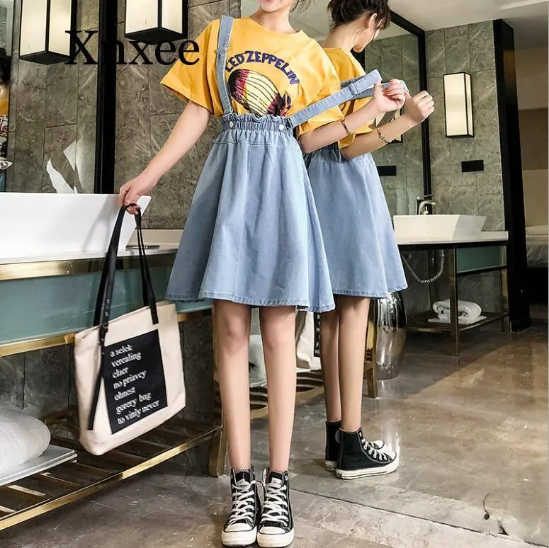 Women s Blue Denim Overalls Skirt with Ruffles Casual Loose Cute Elegant Plus Size 5XL for Summer 2024