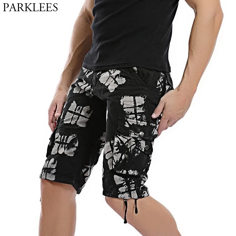 Black Camouflage Cargo Shorts Men Summer Loose Casual Cotton Shorts