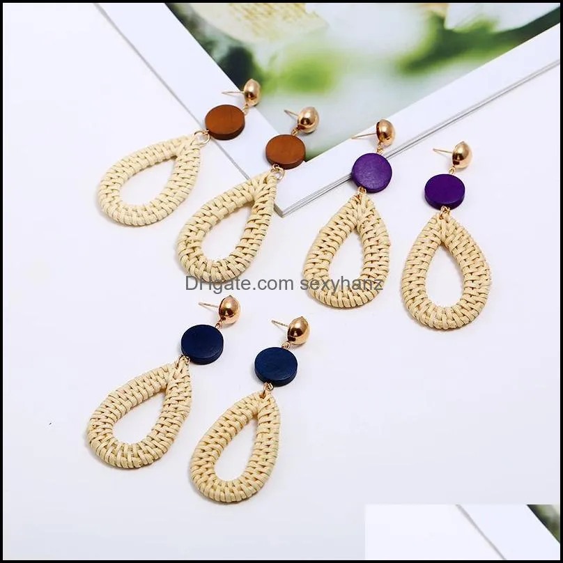 Restoring cane makes up Earring Exaggeration bamboo Stud rattan hand-woven Earrings Women Natural