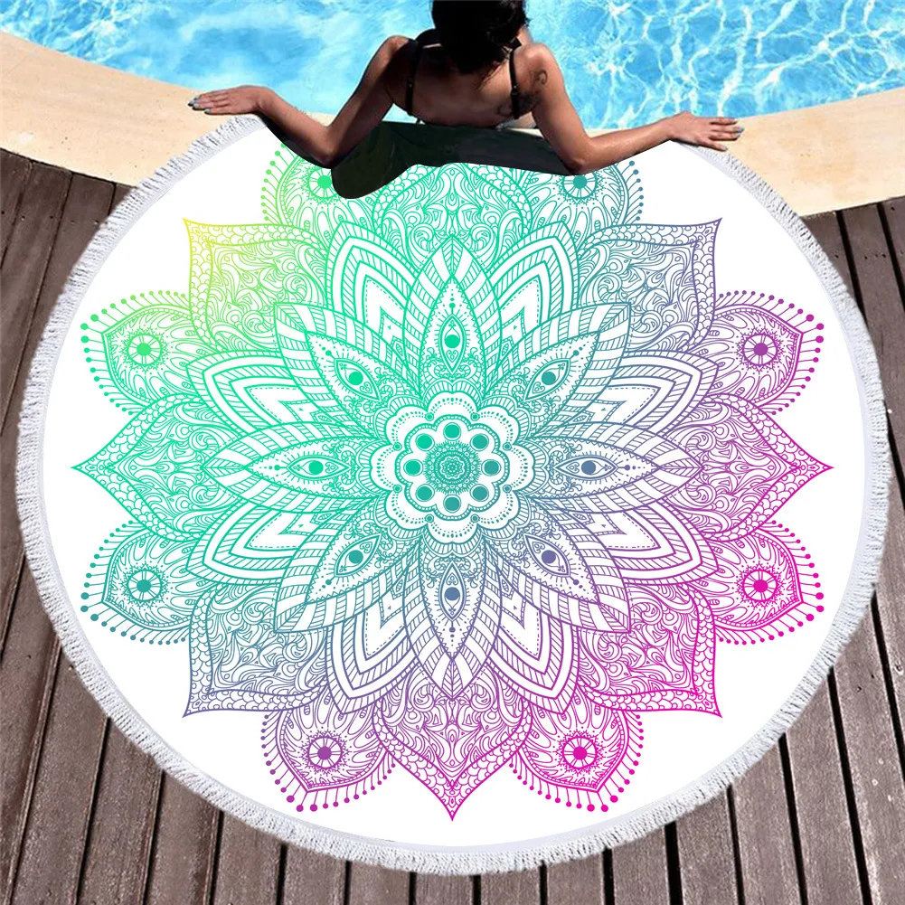 Mandala Redonda Beach Towel Cobertor Sunscreen Bohemian Círculo Serviette Picnic Tapete Yoga Mat Sunblock Camping Bath Toalhas