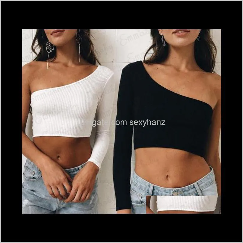 hot sexy women one shoulder crop tops cotton long sleeve tee shirt slim tops clubwear new