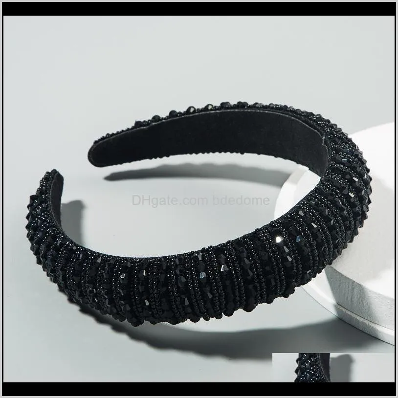 european and american big-name high-end sponge headband simple wide-sided fashion handmade beaded net red temperament headband korean hair