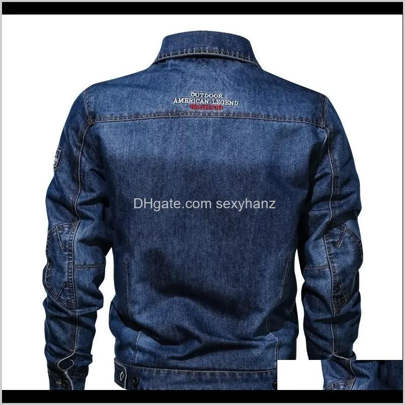 casual men`s denim jacket large size washed buttons multi pocket pocket lapel jacket long sleeve solid color autumn