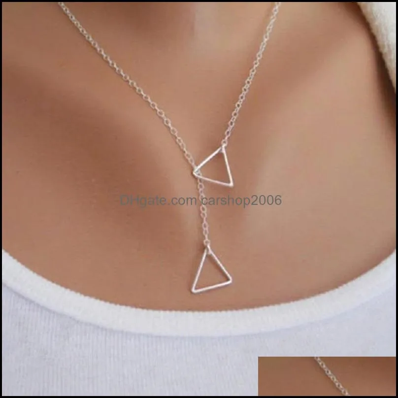 Geometric Hollow Out Triangles Necklaces Pendant for Women Fashion ABrief Gold Silver Plated Alloy Chokers Clavicle Chain Necklace
