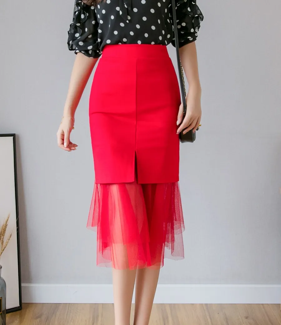 Faldas Moda Moda Moda Elegante Moda De Primavera Faldas Rojas Para Mujer Negro Oficina De Las Señoras Summer Falda De Cintura Alta Tamaño 210524 De | DHgate
