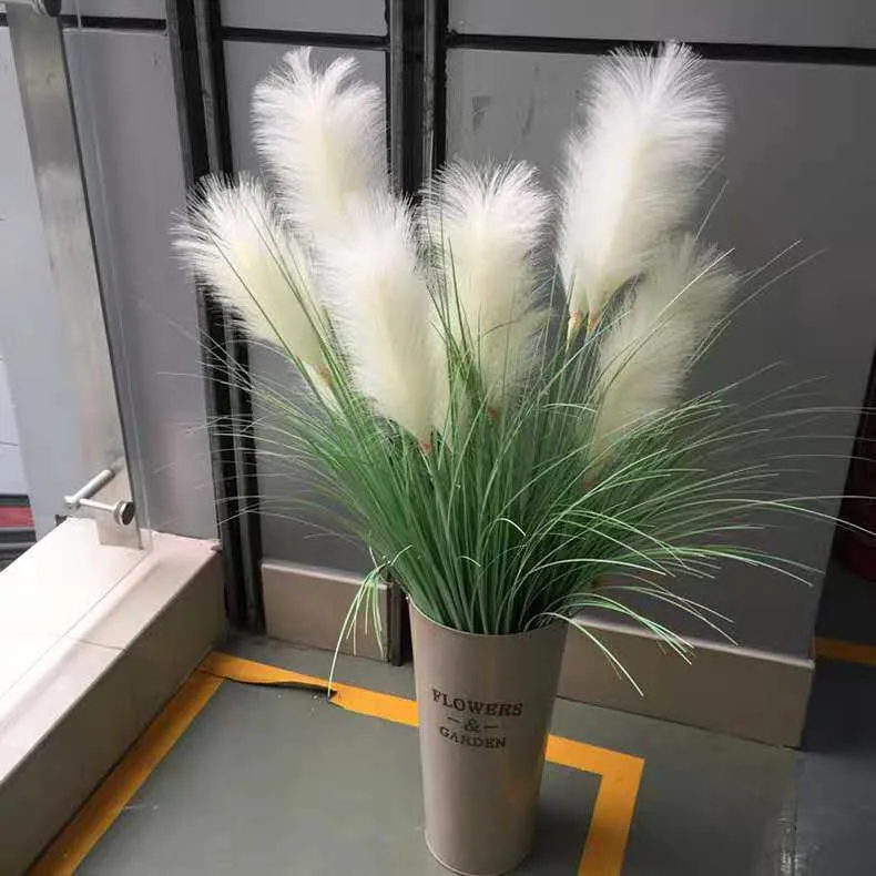 90CM 5Fork Large Artificial Reed Grass Plants Plastic White Wedding Flower DIY Material Office Home Decoration Accessories 210624