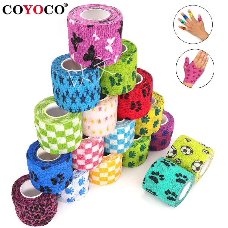 Coloré Sport Pet Bande Wrap Bande 1 pcs Imprimé Médical Auto-Adhésif Élastique Bandage 4.5 m pour Doigt Articulation Genou