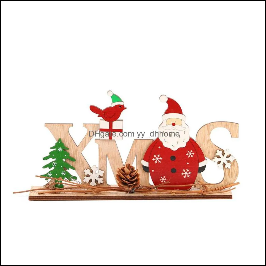 Village Christmas Decorations Wooden Letters Santa Claus Snowman Ornaments Navidad New Year Desktop Decoration DIY Xmas Items JK1910
