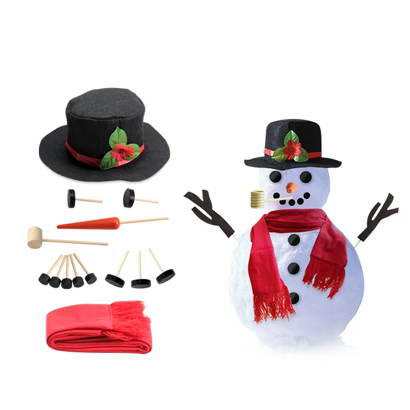 Kerstmissneeuwman decoraties set maken een sneeuwpop gereedschap houten knop neus hoed sjaal 16pcs / set XD29954