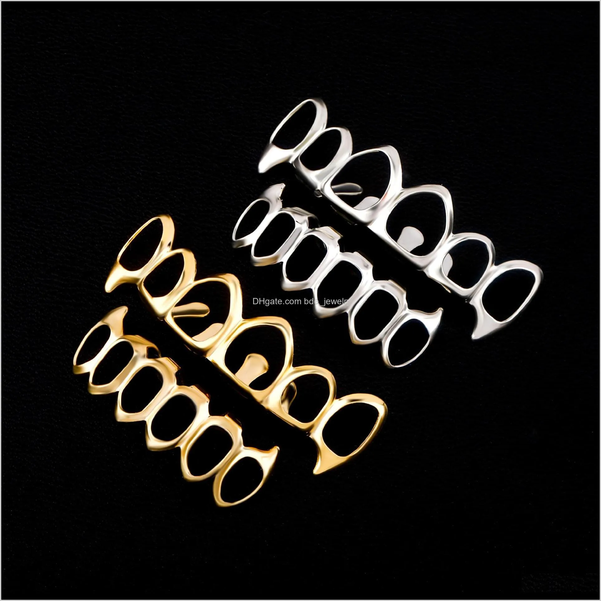 hip hop teeth grillz set for unisex top bottom mouth gold silver color teeth grills tooth caps removable dental fashion jewelry