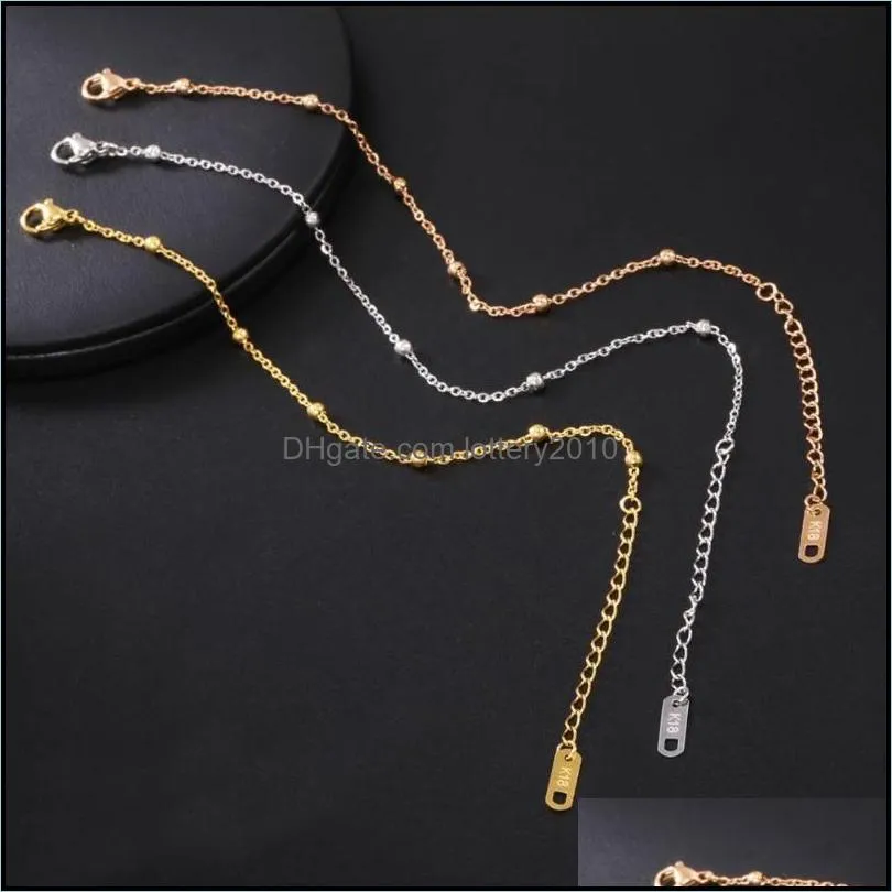 Trend Stainless Steel Beads Bracelet For Women Rose Gold Dainty Ball Link Chains Anklet Charm Jewelry Accessories Gift Link, Chain