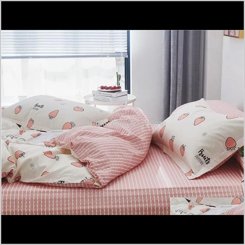 home-claroom 100% cotton bedding set pink strawberry bed linens cute duvet cover set fitted sheet quilt cover ds52#