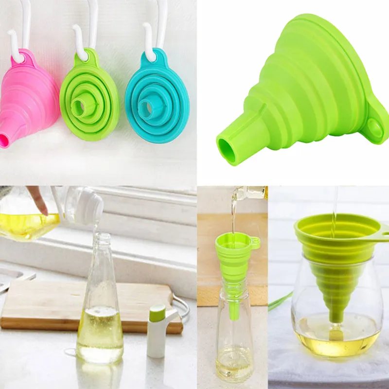 Foldable Funnels Kitchen Mini Folding Silicone Funnel Multicolor Bar Tools Telescopic Liquid Dispensing Oil Leak Home Accessories DH5866