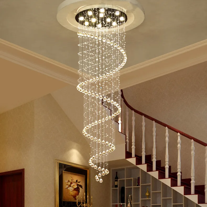 American Modern K9 Crystal Crystal żyrandole długie spiralne światła żyrandola oprawa LED Light Shop Restauracja Home Schody Stairway Hall Salor Lampa Lampa średnica 100 cm