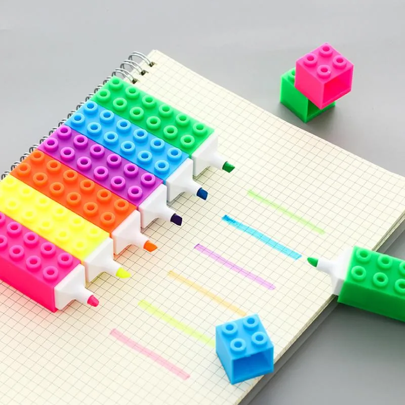형광펜 1PC 크리 에이 티브 빌딩 블록 모양 대용량 형광 펜 편지지 오피스 학교 용품 학생들은 Graffiti Ta