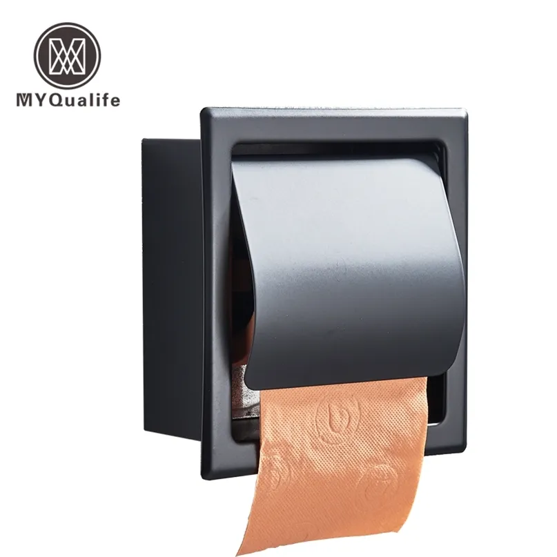 Titular de papel higiênico de aço inoxidável livre titular polido parede de cromo montado caixa de rolo de banheiro escondido 210720